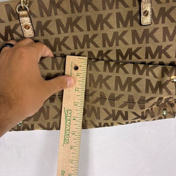 Michael Kors Brown Monogram Large Shoulder Purse with Gold Straps - Picture 9 of 13